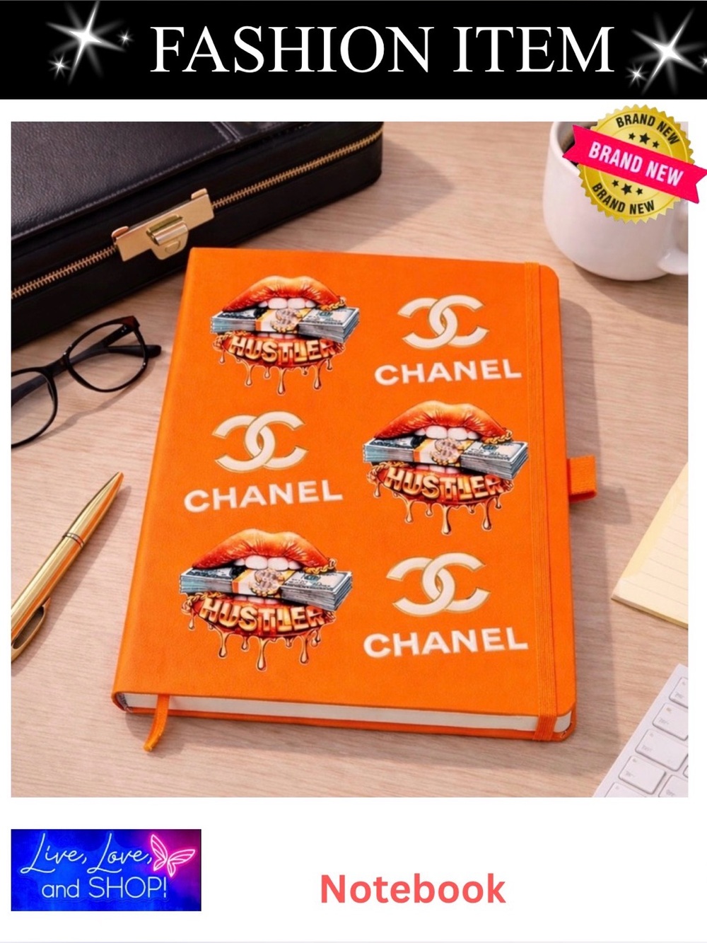 NOTEBOOK: Orange & White Featuring Sex-C Lips w/Money Stack, NWOT